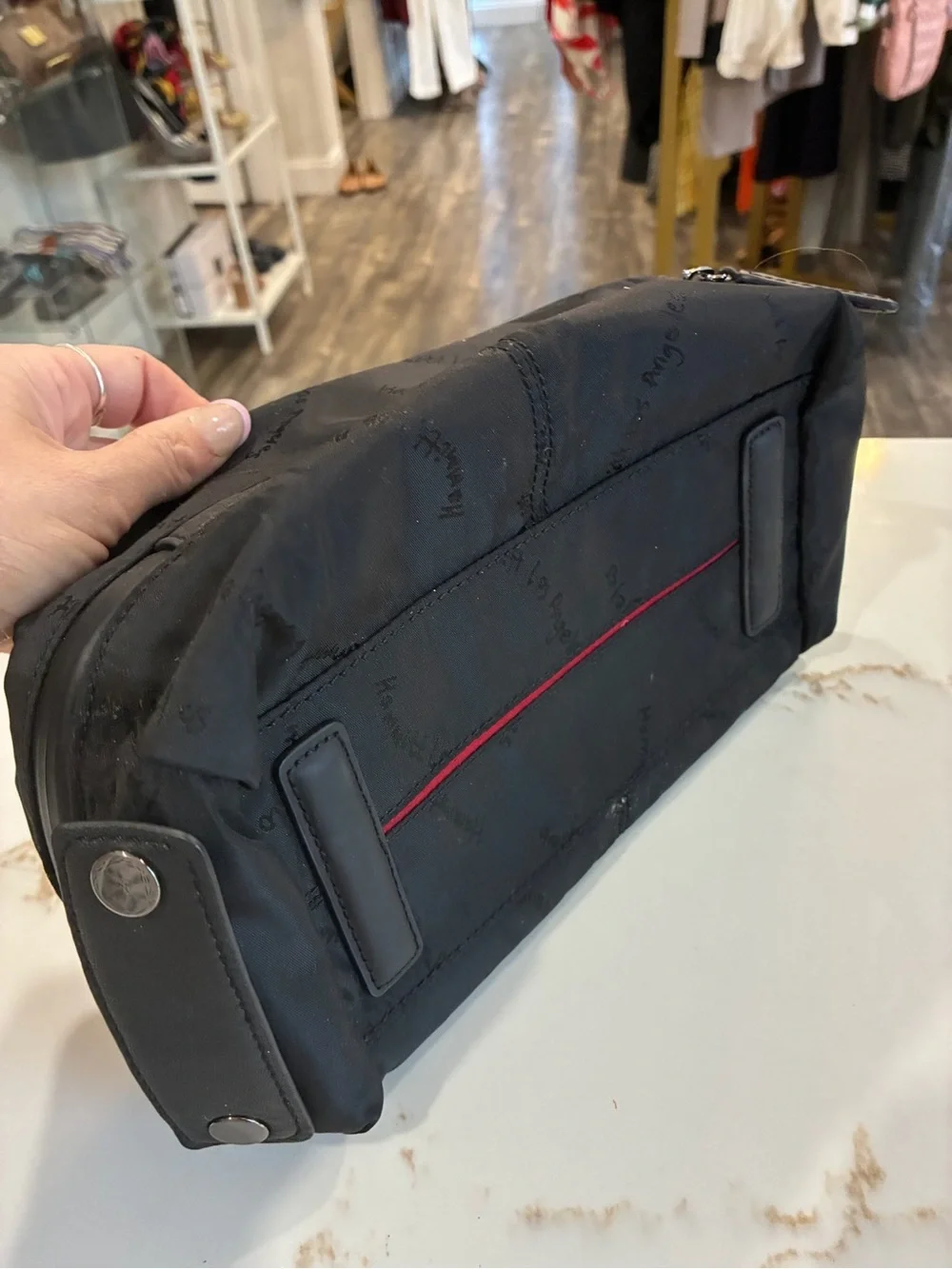 Hammitt Los Angeles Black Nylon Toiletry Bag with Red Accent